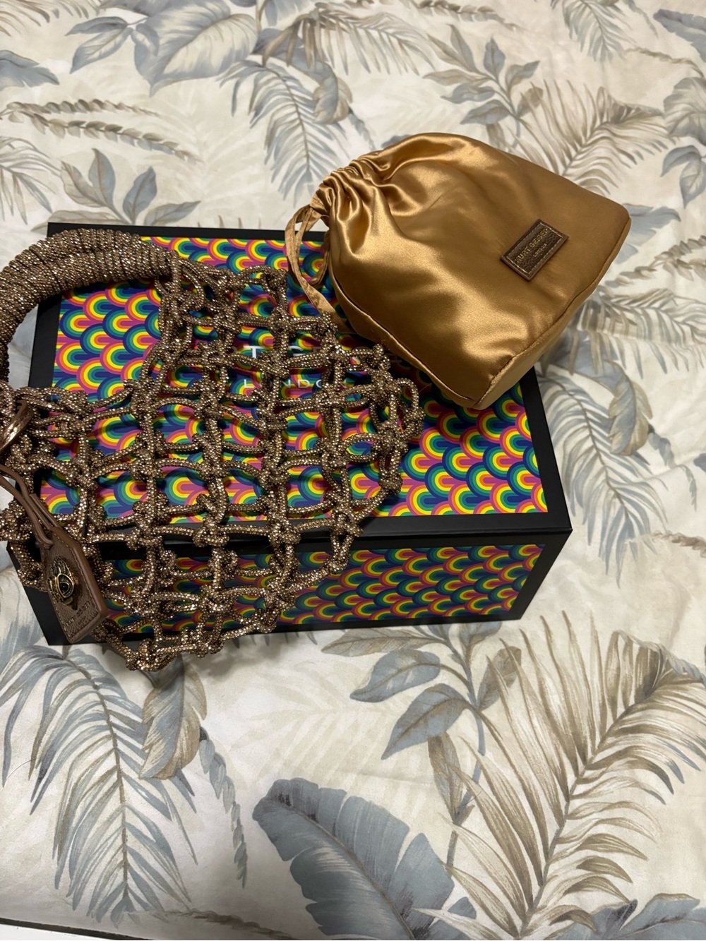 Kurt Geiger Gold Satin Drawstring Card & Key Pouch - Picture 2 of 12